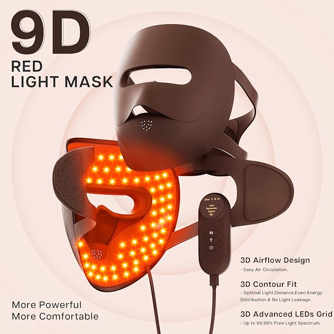 9D Red Light Face Mask – 328 LEDs, 4 Light Modes