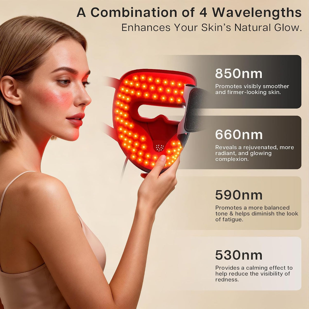 9D Red Light Face Mask – 328 LEDs, 4 Light Modes